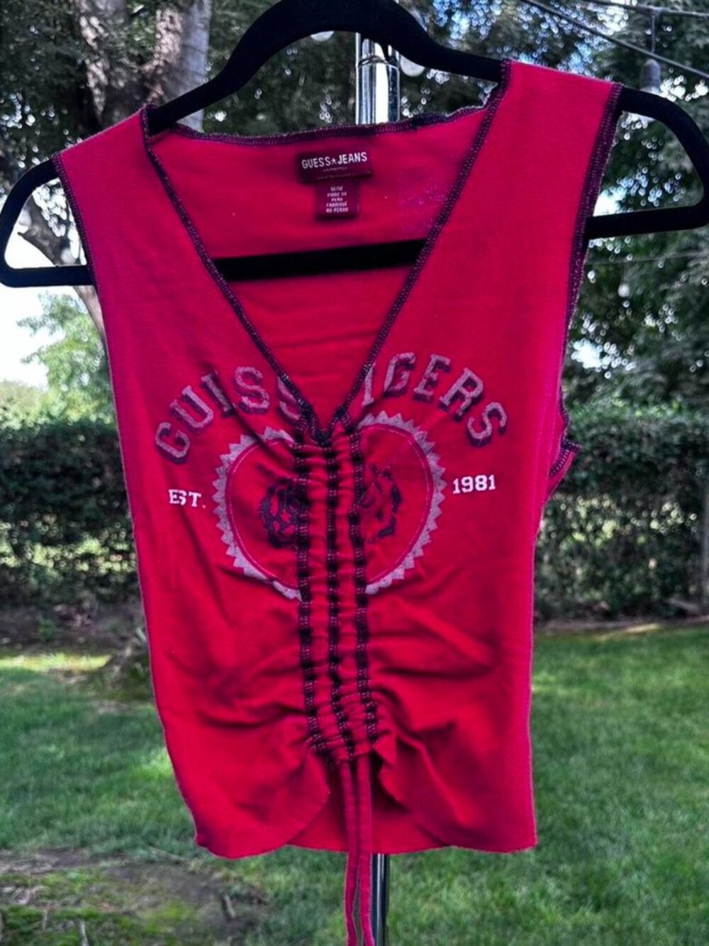 Y2K Guess Jeans Crop Top with Front Lace Up Detail Size M